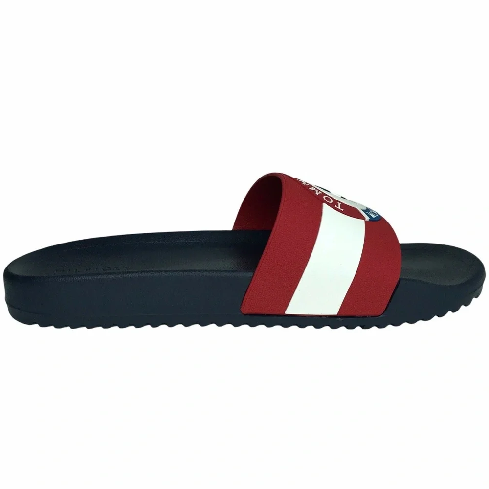 Tommy Hilfiger Mens Reboot Pool Slide Sandals Red Navy Blue Slip‎ On size 10